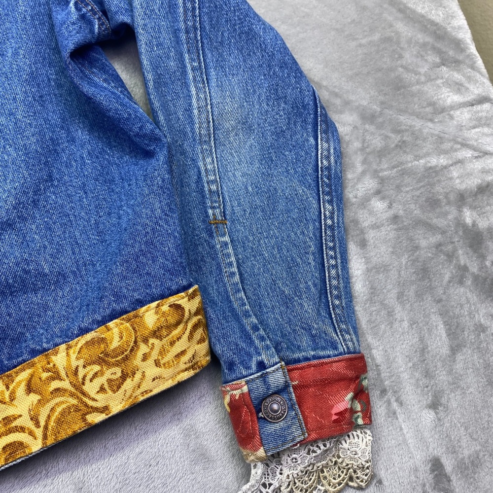 VTG Levis Denim Jacket Custom Upcycled Lace Brocade XL‎ Womens USA 80s Western - Picture 3 of 13